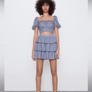 ZARA blue & white gingham skirt set